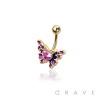 316L SURGICAL STEEL PINK CZ HEART BUTTERLFY NON DANGLE BELLY BUTTON NAVEL RING 